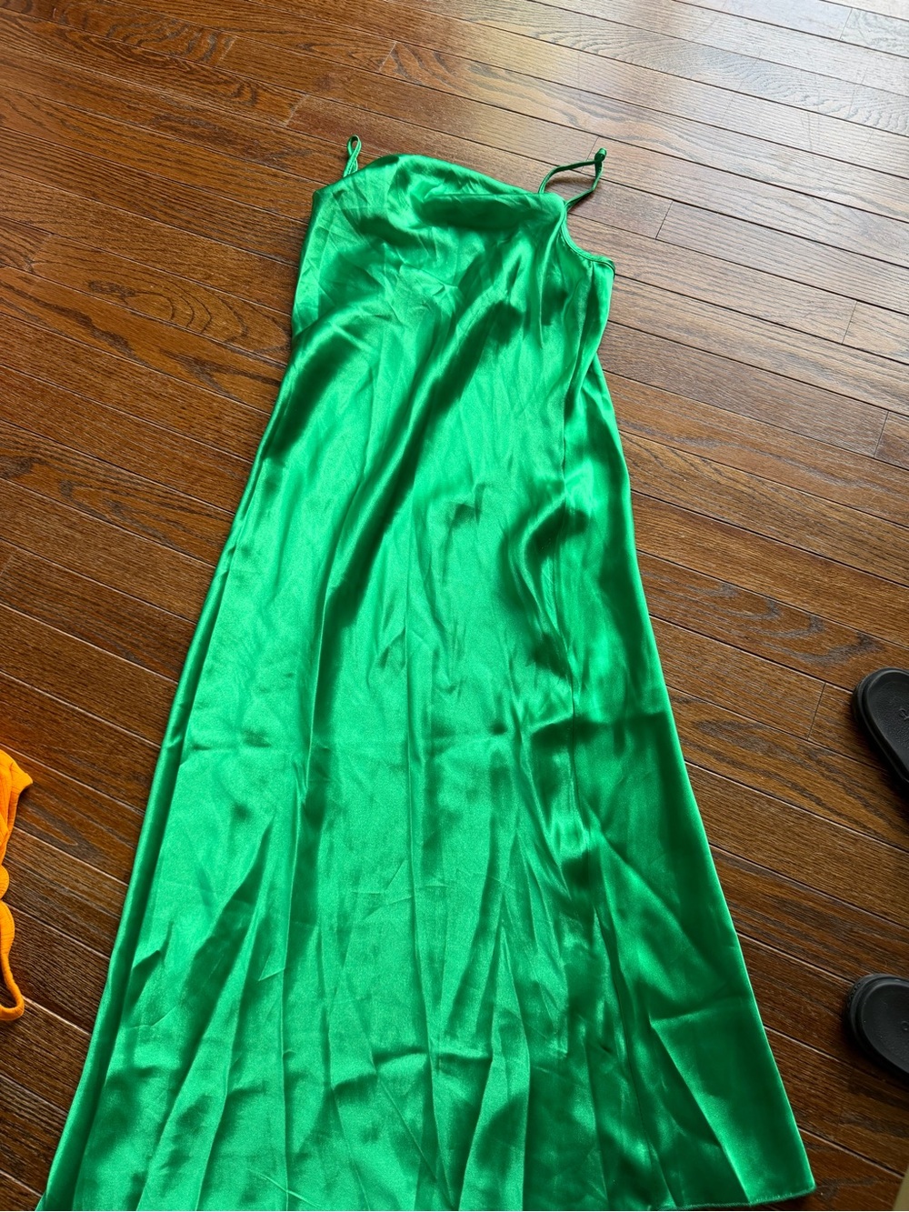 bebe Emerald Green Satin Slip Maxi Dress